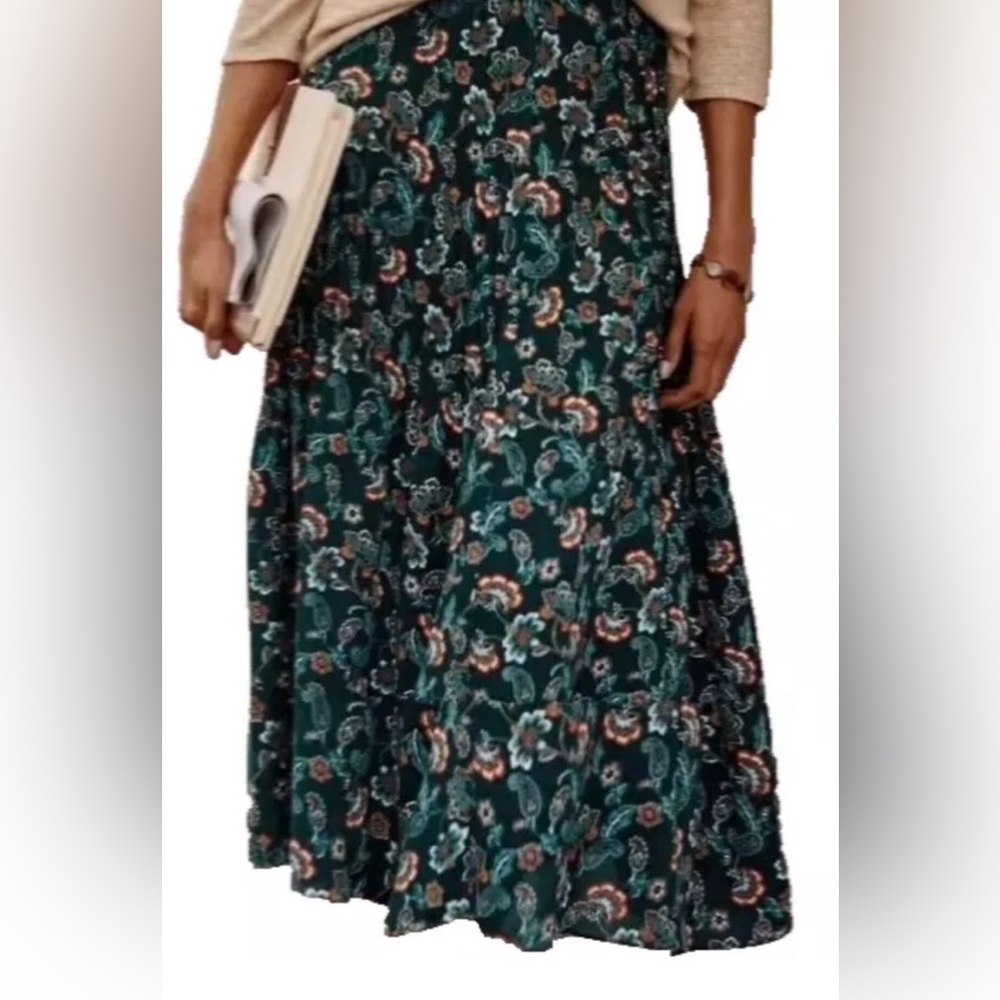 J.Jill Women’s Midi Skirt Wearever  Collection Green Floral Pleated Size Small